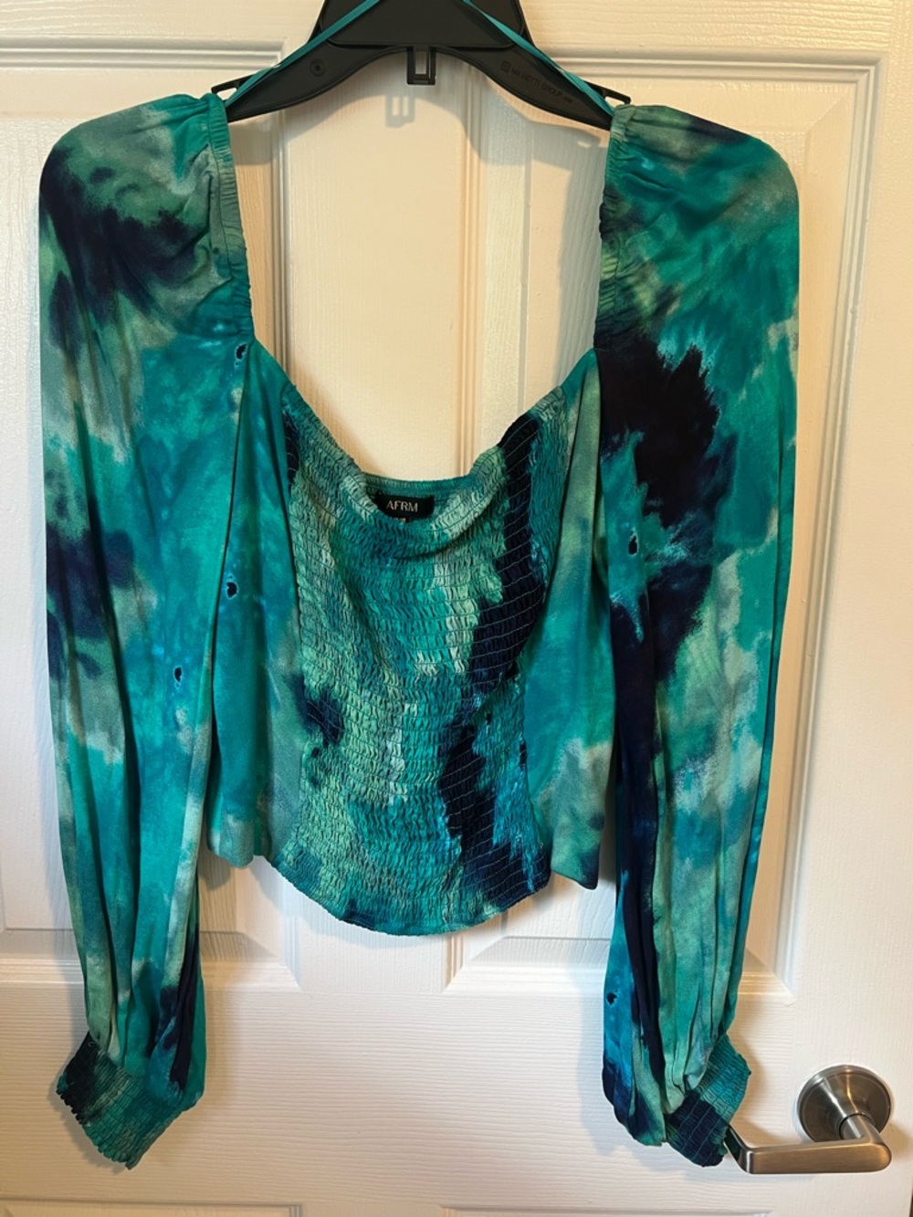 AFRM Tie-Dye Smocked Long Sleeve Crop Top